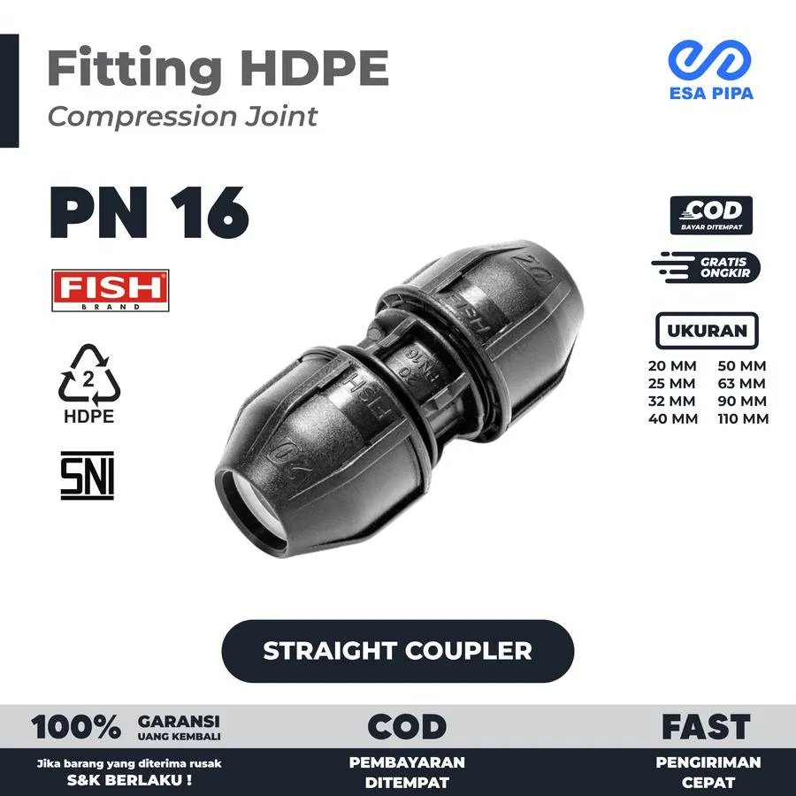 Straight Coupler HDPE Sock Fish Straight Coupler HDPE Sock Fish